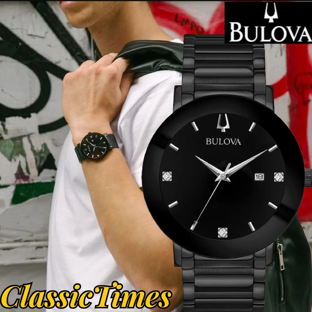 ***SOLD*** Bulova Modern Diamond Black Dial Men's Watch - Picture 1 of 11